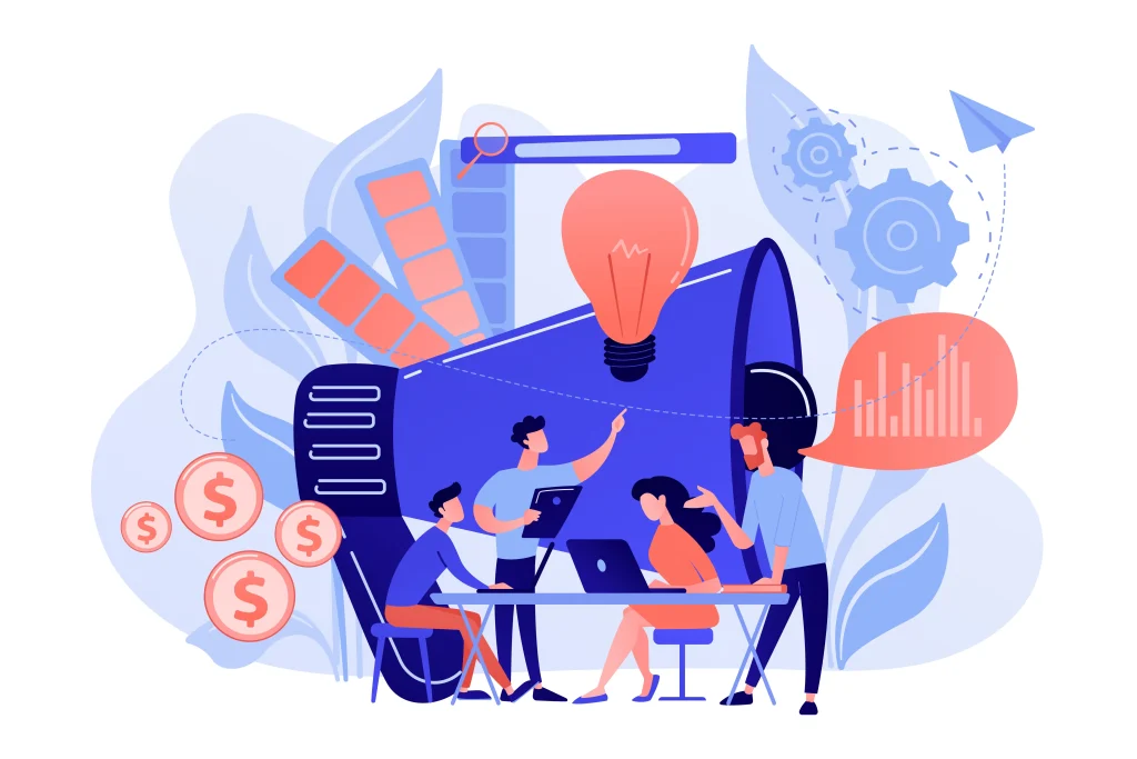 A collaborative team uses data analysis and creative brainstorming to develop an impactful and data-driven marketing strategy.